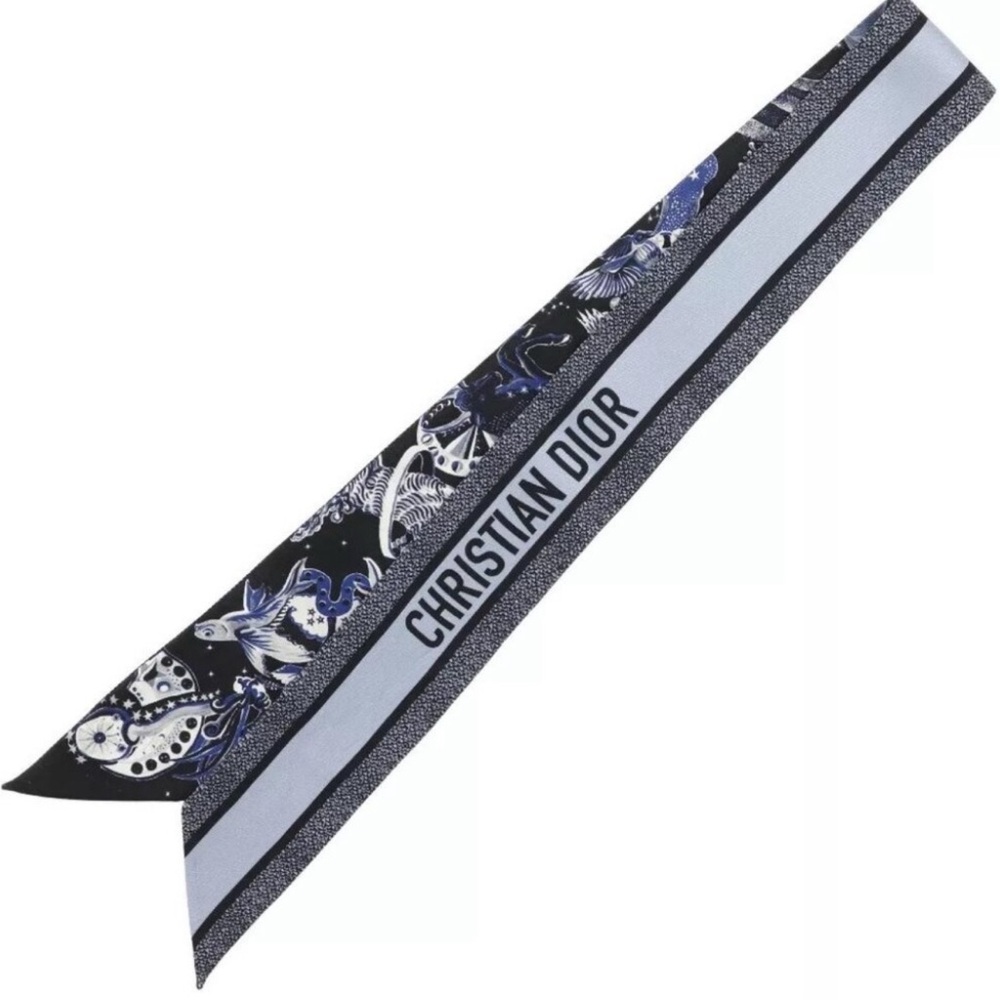 Dior Mitza scarf Zodiac Fantastico ribbon scarf Black / light blue silk Women